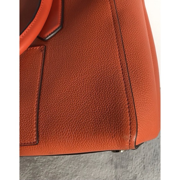 Michael Kors Hayes Orange Leather HandBag Satchel Purse No Shoulder Strap - Picture 14 of 16